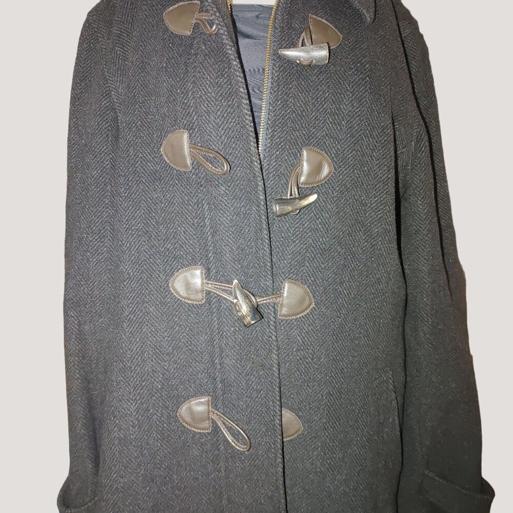 Brooks Brothers Wool Blend Black Duffle Coat Toggle Closures Size 12